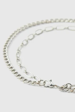 Shop boohooMAN Layered Lock Necklace silver