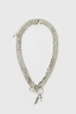 Shop boohooMAN Layered Necklace In silver
