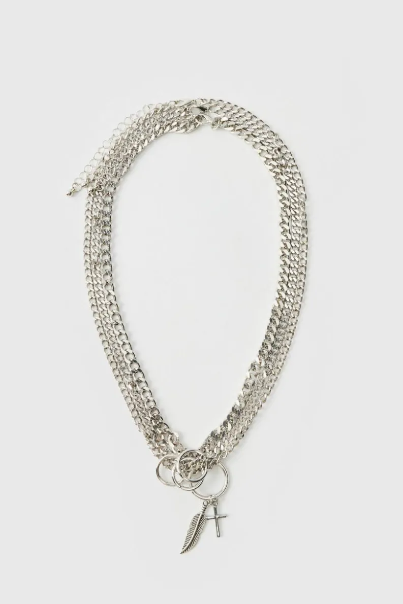 Shop boohooMAN Layered Necklace In silver