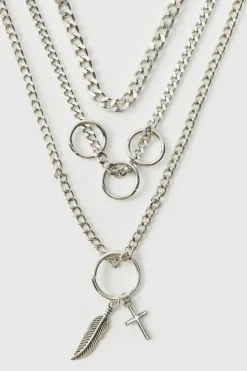 Shop boohooMAN Layered Necklace In silver