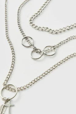 Shop boohooMAN Layered Necklace In silver