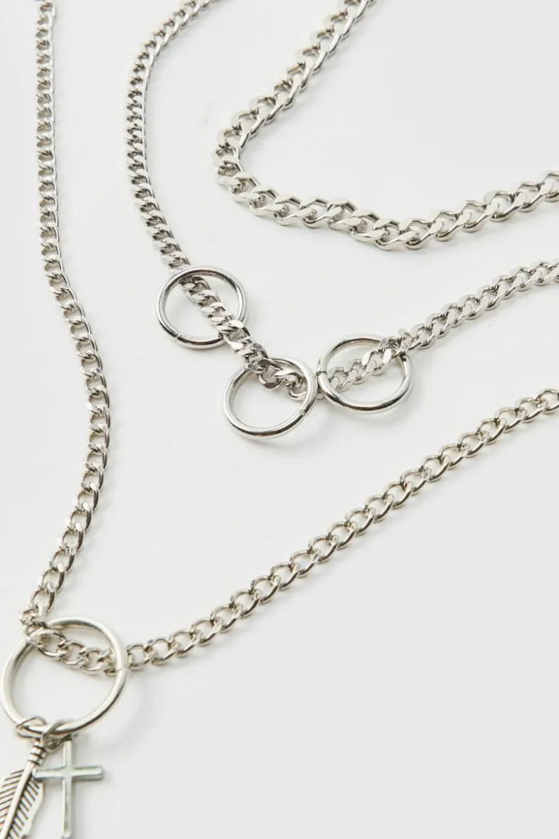 Shop boohooMAN Layered Necklace In silver