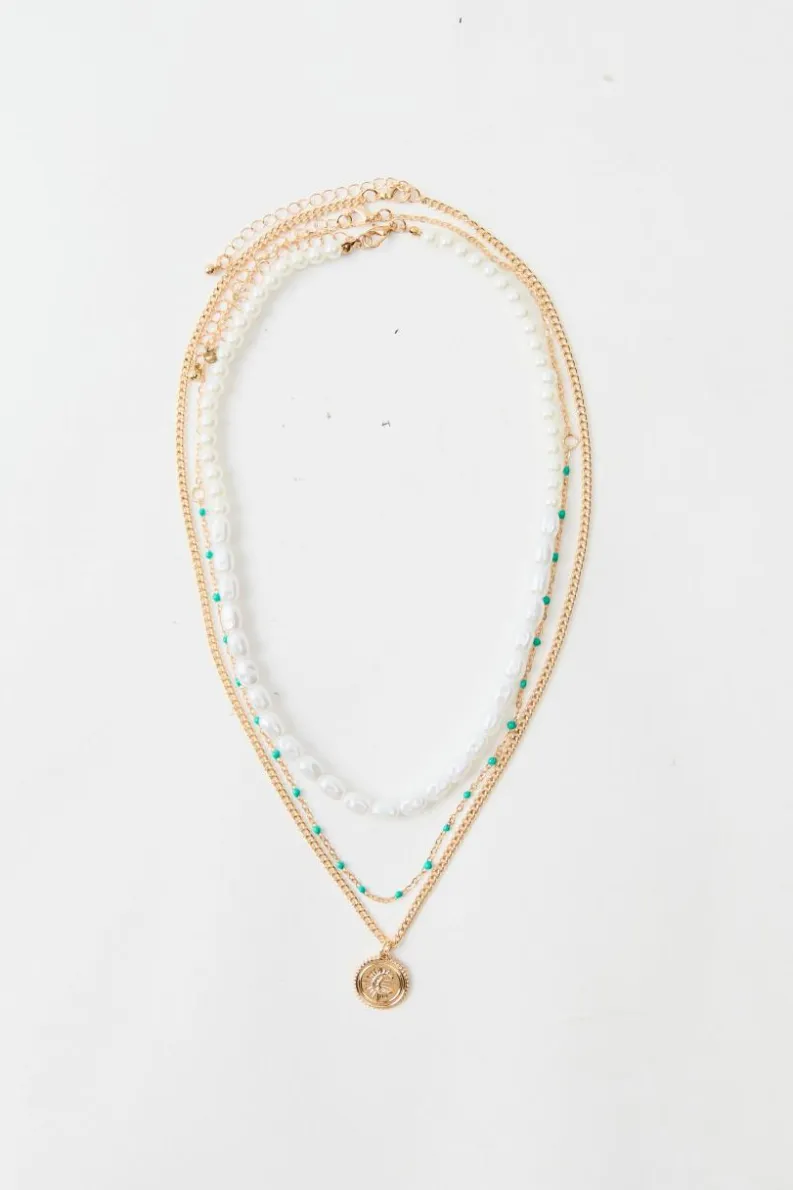 Hot boohooMAN Layered Pearl Necklace In gold