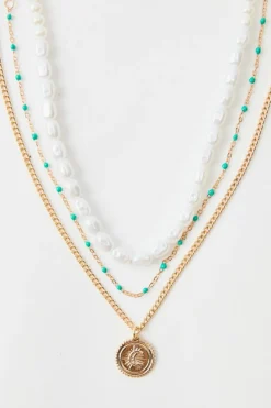 Hot boohooMAN Layered Pearl Necklace In gold