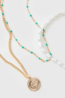 Hot boohooMAN Layered Pearl Necklace In gold