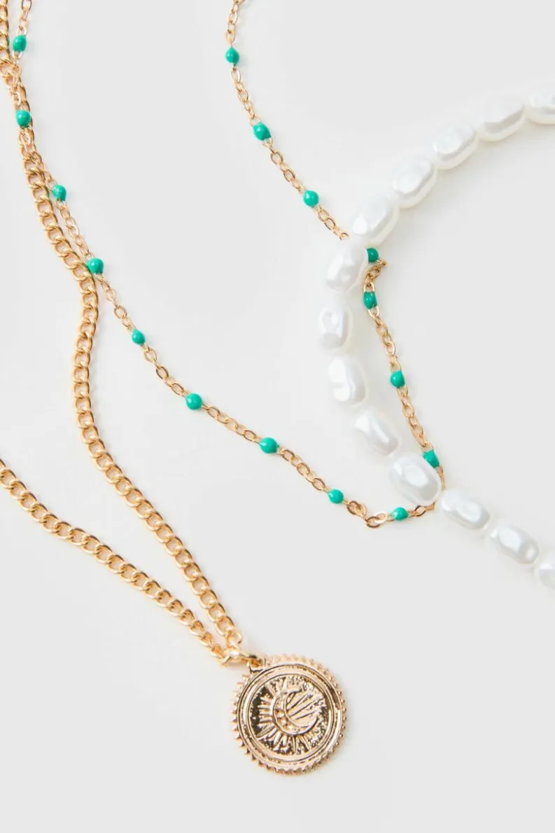 Hot boohooMAN Layered Pearl Necklace In gold