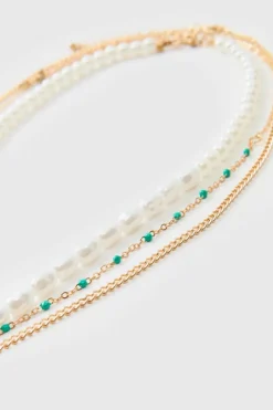 Hot boohooMAN Layered Pearl Necklace In gold