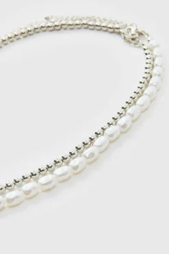 Fashion boohooMAN Layered Pearl Necklace With Pendants silver