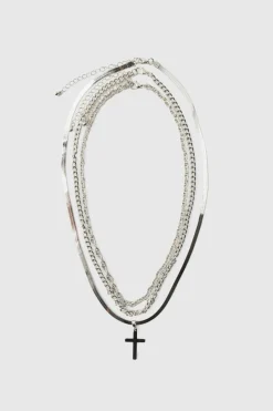 Cheap boohooMAN Layered Cross Necklace silver
