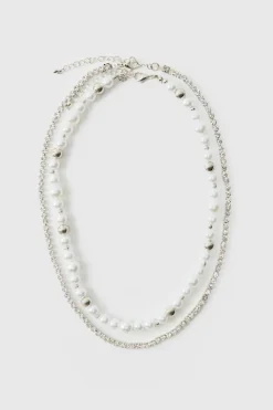 Best Sale boohooMAN Layered Pearl Necklace silver