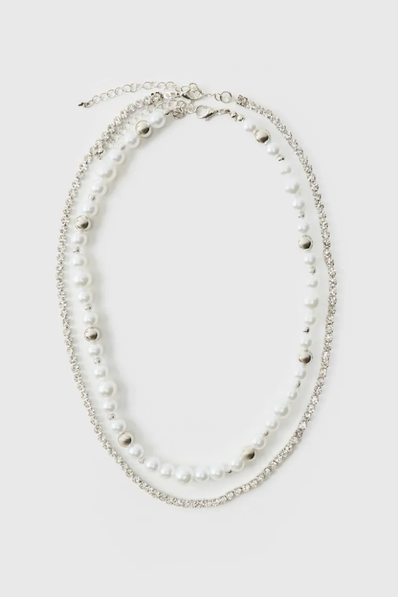 Best Sale boohooMAN Layered Pearl Necklace silver