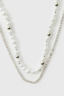 Best Sale boohooMAN Layered Pearl Necklace silver