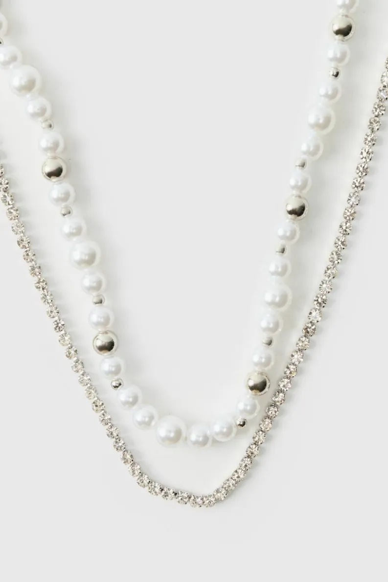 Best Sale boohooMAN Layered Pearl Necklace silver