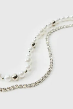 Best Sale boohooMAN Layered Pearl Necklace silver