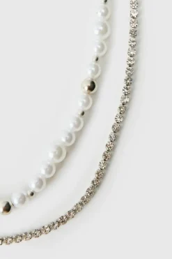 Best Sale boohooMAN Layered Pearl Necklace silver