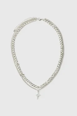 Best Sale boohooMAN Layered Star Necklace silver