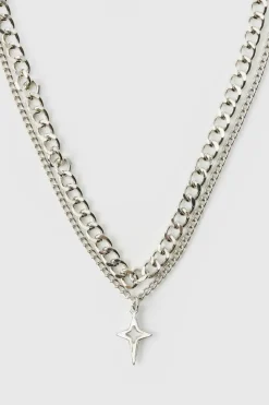 Best Sale boohooMAN Layered Star Necklace silver