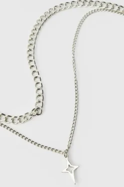 Best Sale boohooMAN Layered Star Necklace silver
