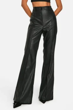 Flash Sale boohoo Leather Look High Waisted Seam Front Flared Trousers black