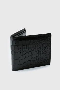 Clearance boohooMAN Leather Snake Skin Effect Wallet black