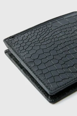 Clearance boohooMAN Leather Snake Skin Effect Wallet black
