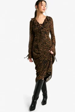Clearance boohoo Chiffon Ruffle Shift Maxi Dress leopard