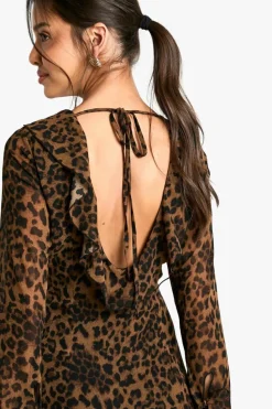 Clearance boohoo Chiffon Ruffle Shift Maxi Dress leopard
