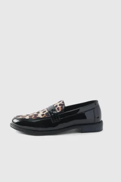 Best Sale boohooMAN Leopard Patent Pu Loafers black