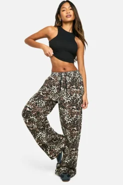 Store boohoo Print Elasticated Waist Wide Leg Jeans leopard