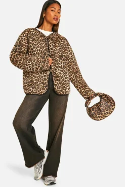Outlet boohoo Tie Detail Padded Jacket leopard