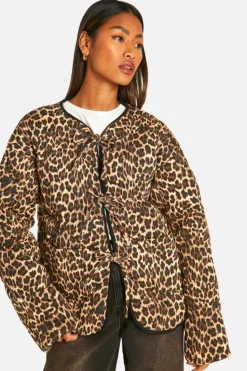 Outlet boohoo Tie Detail Padded Jacket leopard