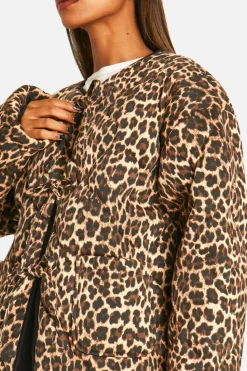 Outlet boohoo Tie Detail Padded Jacket leopard