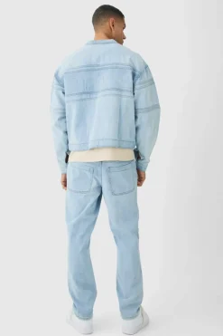 Online boohoo Moto Embossed Set light blue