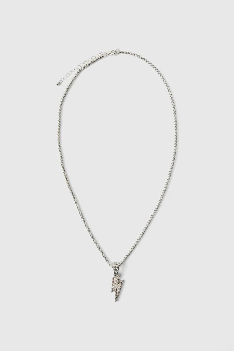 Hot boohooMAN Lighting Bolt Necklace silver