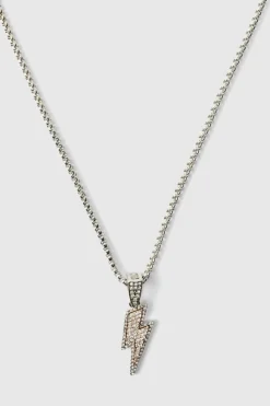 Hot boohooMAN Lighting Bolt Necklace silver