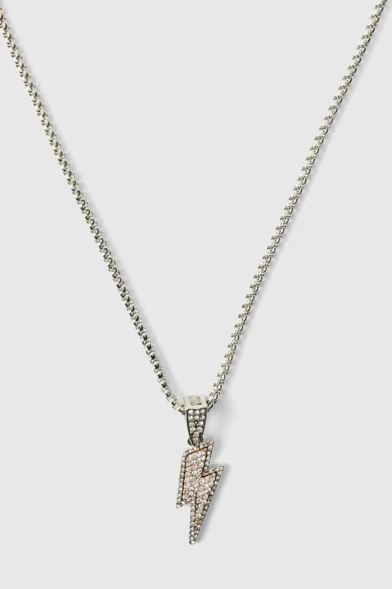 Hot boohooMAN Lighting Bolt Necklace silver