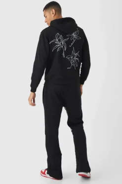 Flash Sale boohooMAN Line Drawn Floral Embroidered Graphic Zip Through Hoodie black