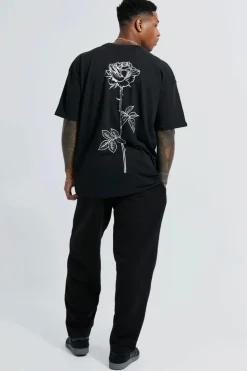Best Sale boohooMAN Line Drawn Rose Stem Print T-shirt black