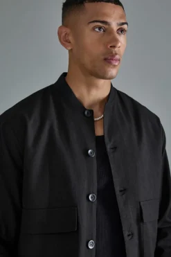 Discount boohoo Linen Blend Mix & Match Suit Set in black