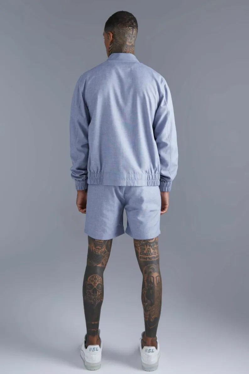 Cheap boohoo Linen Bomber & Short Set navy