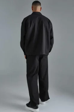 Fashion boohooMAN Linen Mix Relaxed Harrington Jacket black