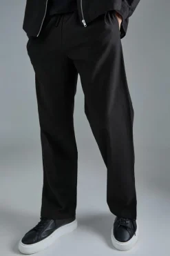 New boohooMAN Linen Mix Smart Split Hem Straight Trousers black