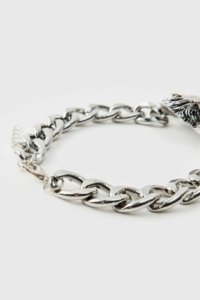 Store boohooMAN Lion Hardware Bracelet silver
