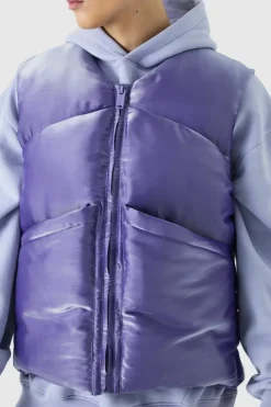 Outlet boohooMAN Liquid Metallic Nylon Padded Gilet purple