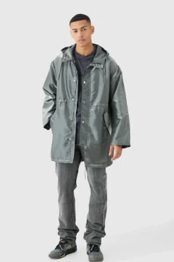 New boohooMAN Liquid Metallic Parka silver