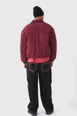 Online boohooMAN Liquid Satin Pu Padded Colla Bomber Jacket In red