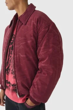 Online boohooMAN Liquid Satin Pu Padded Colla Bomber Jacket In red