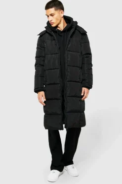Store boohooMAN Longline Duvet Puffer in black