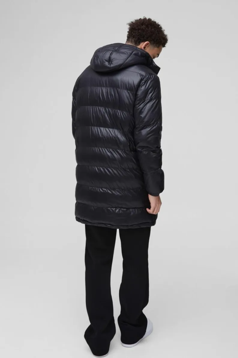 Flash Sale boohooMAN Longline High Shine Hooded Puffer Jacket in black