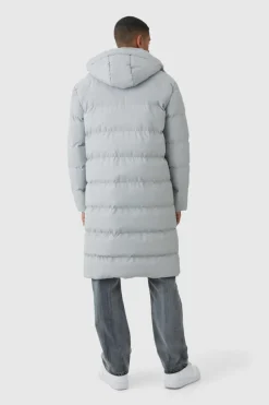 Online boohooMAN Longline Hooded Puffer Coat In Grey grey marl